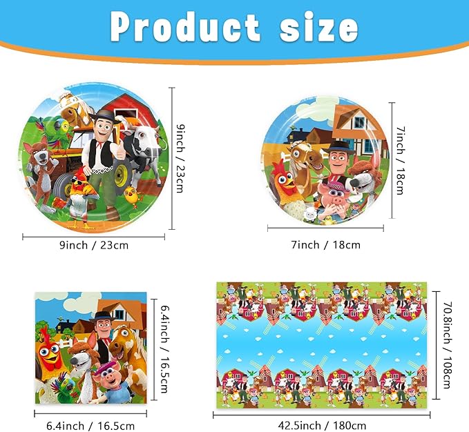 la granja de zenoon Party Supplies 41Pack include 20 plates, 20 napkins 1 tablecloth for birthday party Decoration (Zenoon)