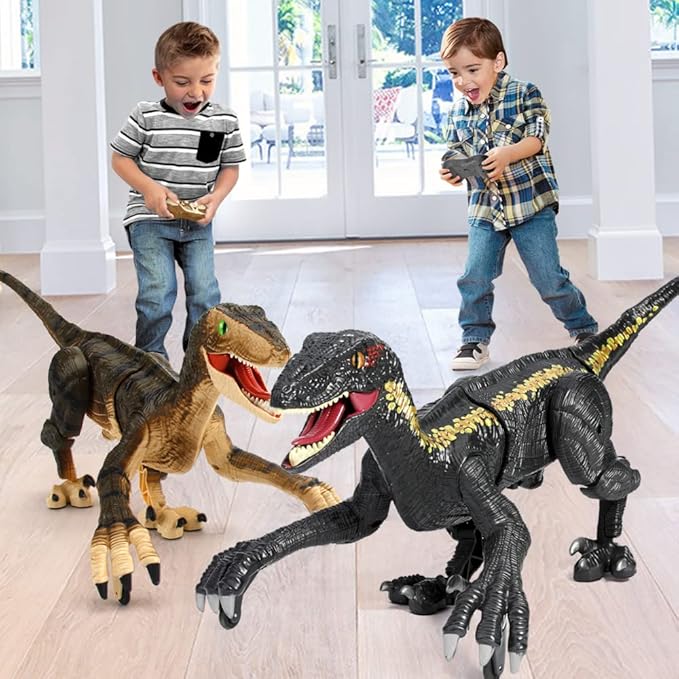 Mini Tudou Large Remote Control Dinosaur Toys 17.7",Electronic Walking Toys with LED Light Up&Realistic Simulation Sounds,2.4Ghz Velociraptor Robot Toy,RC Dinosaur Toy for Boys Kids Age 5 6 7 8 9