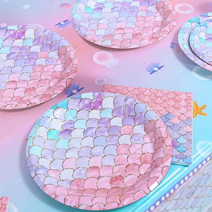 40 Pcs Mermaid Birthday Party Decorations Plates Set for 20 Guests,Little Mermaid Party Supplies Ocean under the Sea Party Tableware Plate and Napkins for Princess Girls Baby Shower