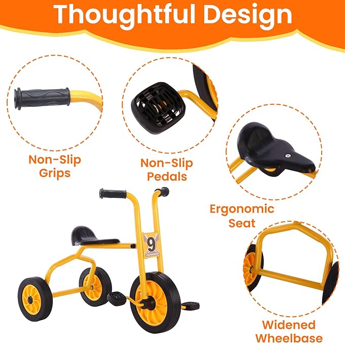 Kids Tricycle for Rider Age 2+, Big Wheel Trike with Rubber Wheels, Preschool Daycare Tricycle Bike, Birthday Toys Gift for Boys and Girls