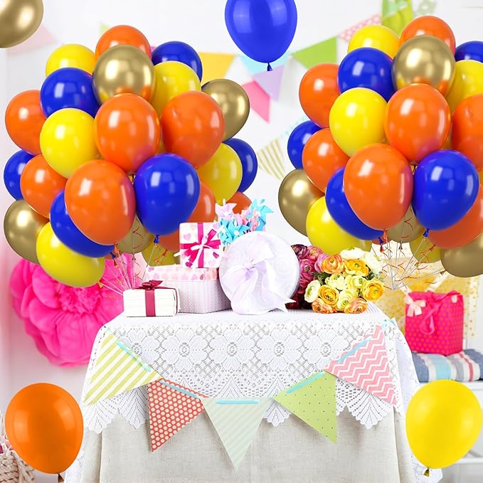 Blue and Orange Balloons, 50Pcs 12 Inches Royal Blue Gold Party Balloons Latex Balloon for KidsTheme Birthday Party Engagement Baby Shower Wedding Graduation Decorations