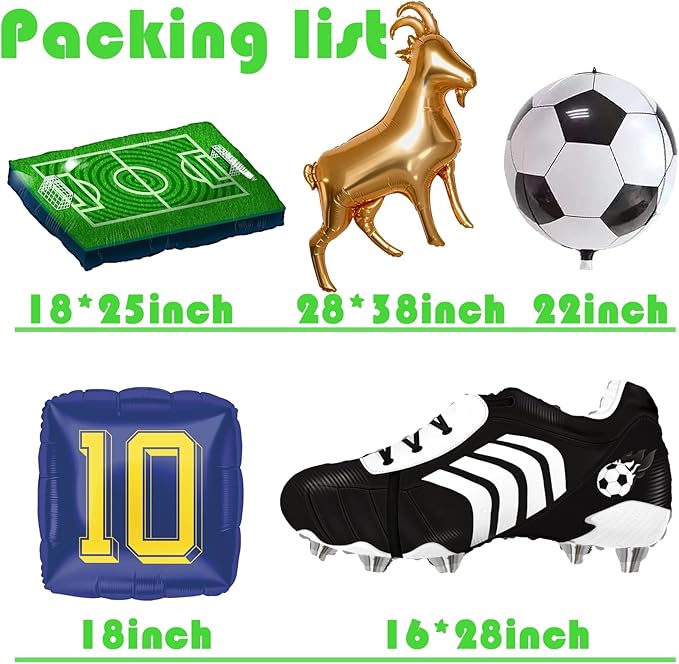 4D Football Balloons Set - Soccer Field, Cleats, Jersey & Goat Shapes | Sports Party Decorations for Fans, Birthday, Game Day (blue &yellow)