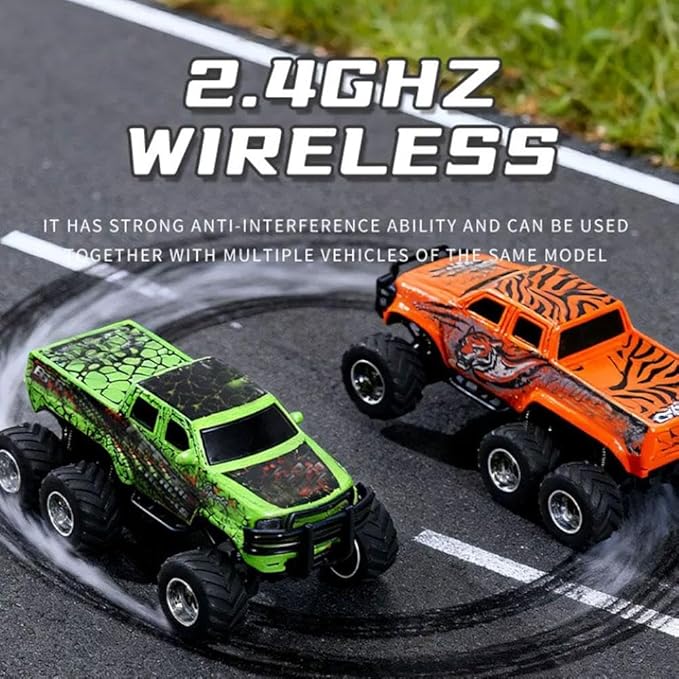Mini Rc Truck,1/64 Scale Mini Remote Control Monster Truck with Trailer, 2.4Ghz Remote Control & APP, Rechargeable Alloy Shell RC Cars with Lights, Speed/Steering Adjustable (Blue)