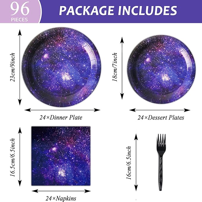 gisgfim 96 Pcs Space Galaxy Plates and Napkins Party Supplies Outer Space Theme Tableware Set Starry Night Solar System Party Decorations Favors for Girls Boys Birthday Baby Shower Serves 24