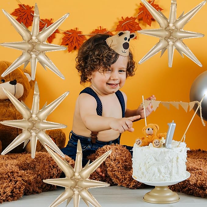 6 Pcs Caramel Colour Star Foil Balloons One-Piece 14-Pointed Star Balloon 4D Starburst Cone Mylar Balloon 22inch Christmas Birthday Wedding Wedding Anniversary Party Supplies(Caramel Colour)