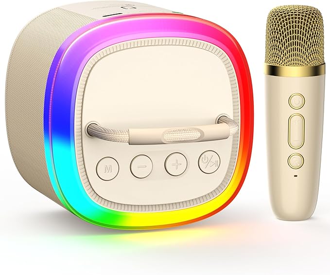 Mini Karaoke Machine, Portable Bluetooth Speaker with Microphone for Kids Singing Home Party, Christmas Halloween Kids Birthday Gifts, Music Toys for Girls Boys 3-12+ Years Old