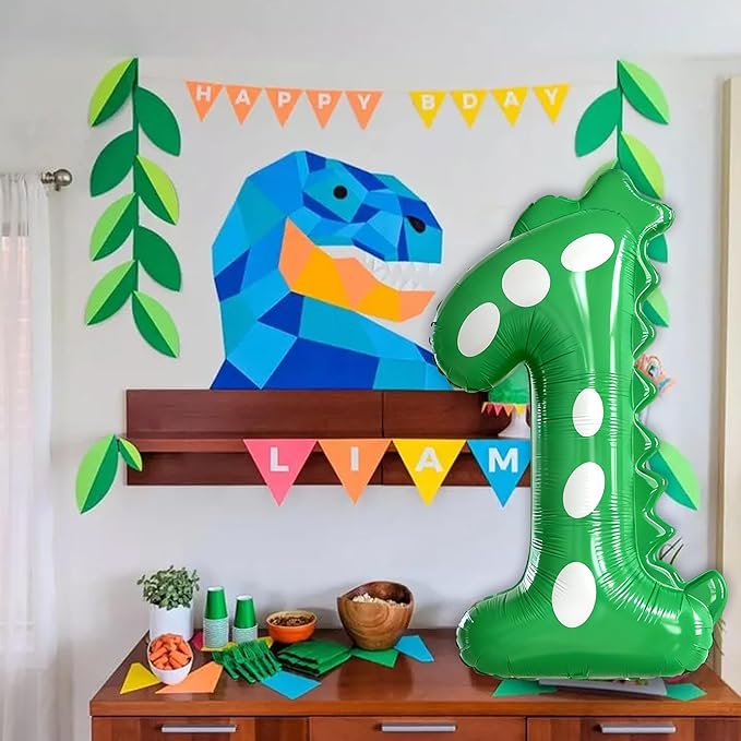 Green Dinosaur Balloons 1st Birthday Decorations For Boys,40inch Big Dinosaur Number 1 Balloon Birthday Party Decoration for Kids Birthday Party Decoration Supplies