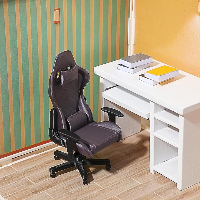 1:12 Scale Miniature Gaming Chair - Doll Computer Chair Model Decor Dollhouse Furniture Accessories for Gamer Collectors, Mini Office Decor & Micro Scene Prop