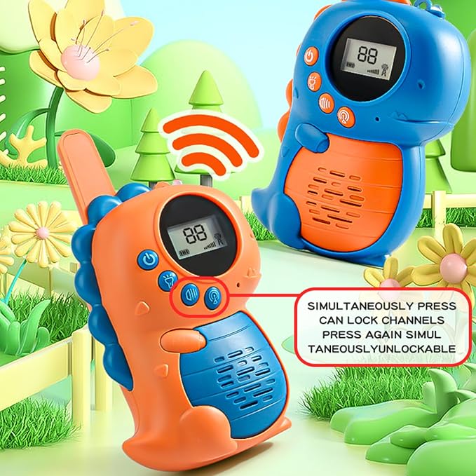 Kids Walkie Talkies Dino Toys for Boys 2 Pack Birthday Gifts for 3 4 5-7 8 Year Old Boys Camping Outdoor Games,Communication Up to 10,000 Feet, LCD Display & Light