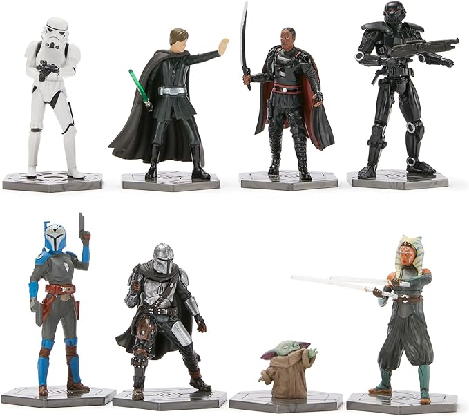Disney Store Official Star Wars: The Mandalorian Figure Set – 8 Fully Sculpted Star Wars Figures Including The Mandalorian, Grogu, Ahsoka Tano & More in Double-Tiered Box with Scenic Backgrounds