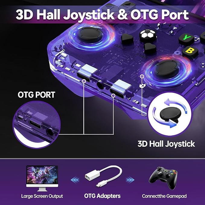 R36MAX Retro Handheld Game Console, 4.0" IPS Screen Retro Gaming Console, 128GB TF Card, 30+ Mainstream Emulators, 22,000+ Classic Games, Open Source Linux System, 4000mah Battery - Purple