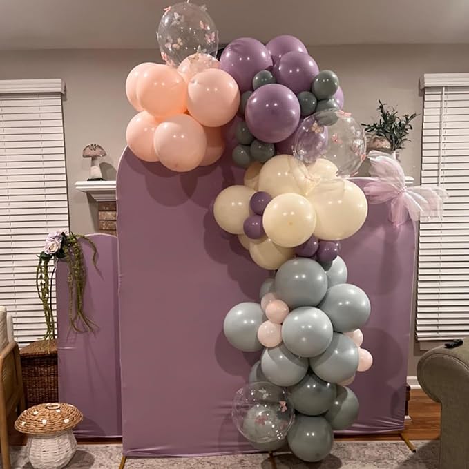 Dusty Green Purple Pink Balloon, 60 Packs 12 Inch Lavender Pastel Pink Balloon Metallic Gold Confetti Balloons for Baby Shower Wedding Tea Wildflower Birthday Party Decorations
