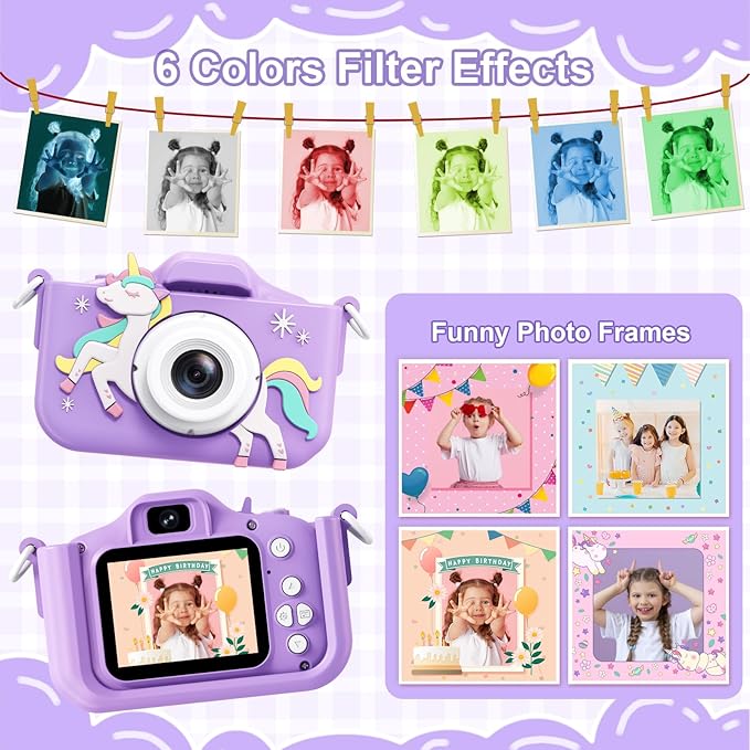Kids Camera, Toddler Camera for Age 3-8, 48MP Dual Lens Selfie Camera for Kids, 1080P HD Video Recording Digital Camera, Christmas Birthday Gifts for Boys Girls