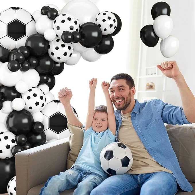 GRESATEK Soccer Balloon Arch Garland Kit, Black White Balloons Decorations with Soccer Foil Balloons for Men Women Teen Kids Soccer Football Theme Birthday Party Decor Supplies