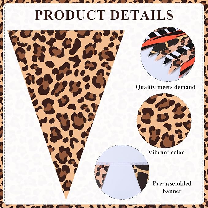 HESTYA 5 Pieces 49 Feet Safari Party Pennant Banner Jungle Party Decorations Wild Animal Triangle Flags Bunting Banners for Safari Jungle Zoo Birthday Wild One Decorations Supplies