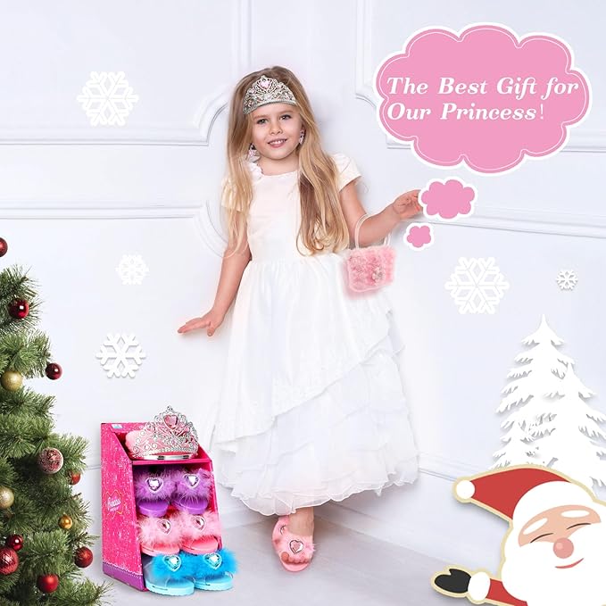 Princess Dress Up Shoes Pretend Play Jewelry Toys Set 3 Pairs of Shoes with Tiara Earrings Necklaces Ring Role Play Set for Little Girls Aged 3-6 Years Old