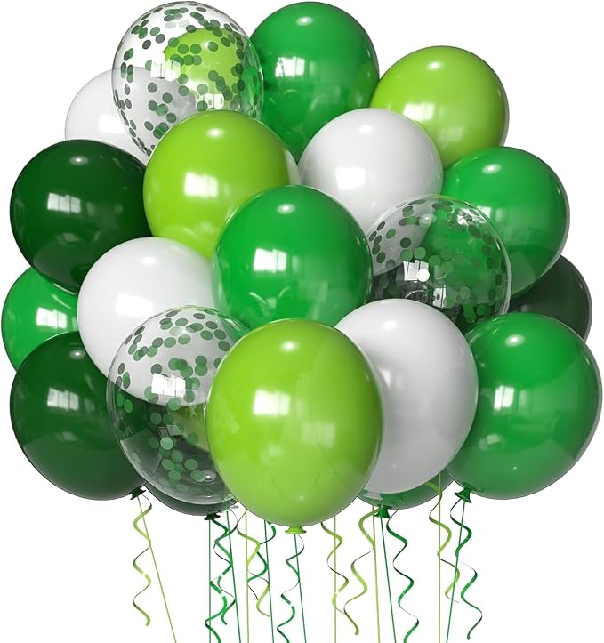 Green Balloons Dark Green Balloon Set, 50 Pcs 12 inch Different Shades Emerald Green Lime Green Confetti Latex Balloons For Jungle Safari Party Supplies St. Patrick's Day Decoration