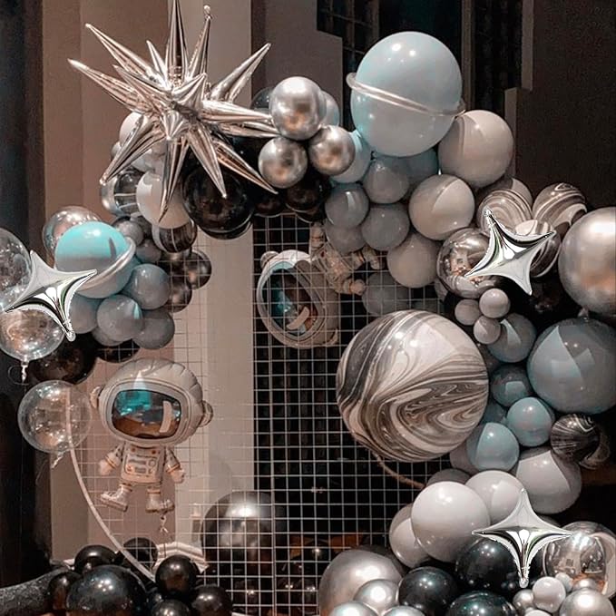Silver Star Foil Balloons Kit with 6 Pack 12 Point Star Balloons Starburst Cone Balloons Spike Balloons and 10Pcs Four Pointed Star Balloos for Wedding Baby Shower Photo Booth Birthday Party Supplies