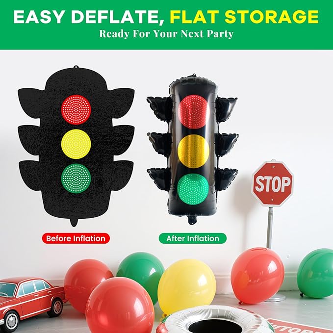 4Pcs Inflatable Traffic Light Foil Balloon Stoplight Party Decor for Race Car Party Decorations, Traffic Signal Balloon Transportation Theme Construction Vehicle Birthday Party Supplies