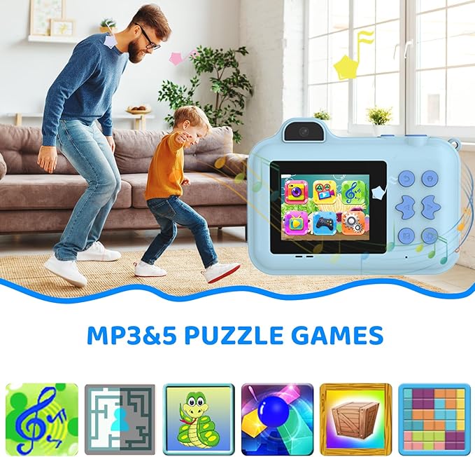 Kids Camera Instant Print, 1080P HD Dual-Lens Selfie,Toddler Digital Camera with 5 Rolls Paper & 32GB Card, Children Christmas Birthday Gifts Toys for Age 3 4 5 6 7 8 9 10 11 12 Years Old Girls Boys