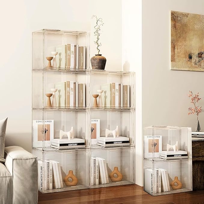 Large Clear Acrylic Display Box with Front Door – Spacious Organizer Case for Collectibles, Skincare, Toys, Office Supplies, 14.17×8.66×10.63 inches Transparent Storage Cabinet