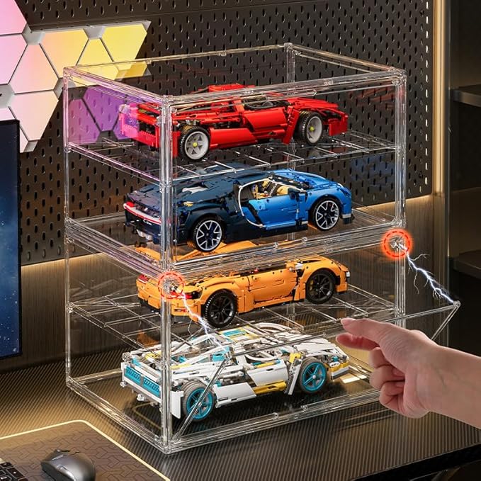 Convertible Wide Display Case - 19.6" Garage Showcase w/ Removable Shelf for 1:18 Cars & Sports Gear, Magnetic Door Dustproof Acrylic Cabinet (Extra Large（ (L19.6 xW14.5 xH11.5 - 5.5" Shelf Height))