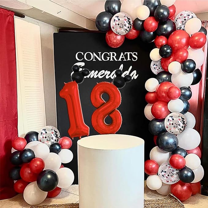40 inch Red Number 5 Balloon & Mini Mouse Head Balloon, 5th Birthday Party Decoration Balloons, Cartoon Mouse Birthday Party Supplies Baby Shower Decoration, Red Black Theme Party Decorations Supplies
