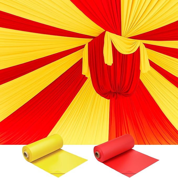 Moukeren 40'' x 100' Circus Tablecloth Roll Plastic Tablecloth Disposable DIY Carnival Tent Party Supplies for Big Top Tent Backdrop Curtains Ceiling Wall Drapes(Yellow, Red,2 Roll)