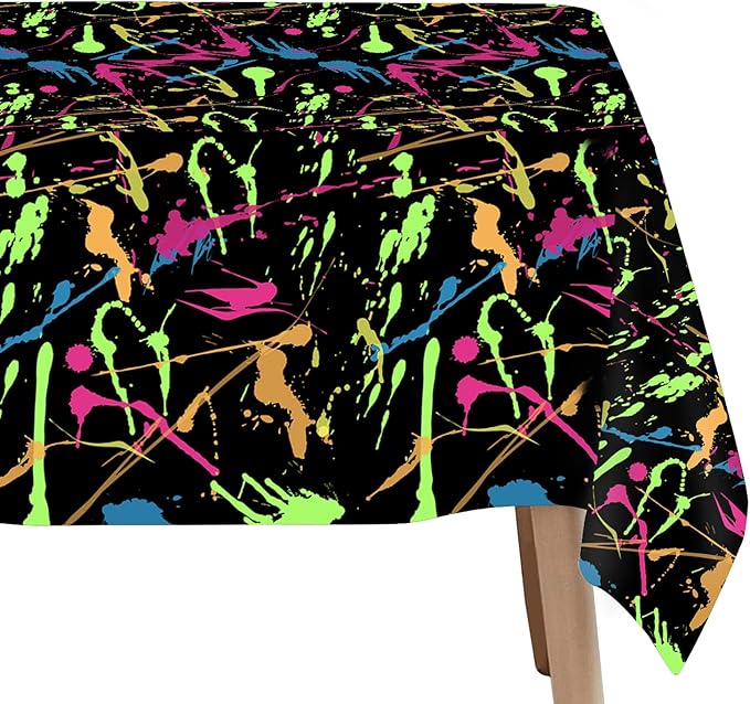 Neon Party Supplies Tablecloth - Disposable Glow Birthday Party Decorations Table Cover, Neon Glow Graffiti Theme Birthday Baby Shower Table Cloth - 4 Pack (54in x 108in)