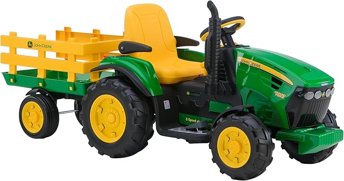 Peg Perego John Deere Ground Force Extra-Large 12 volt Ride-On Tractor with Trailer & FM Radio, Durable Design for Kids Ages 3-7