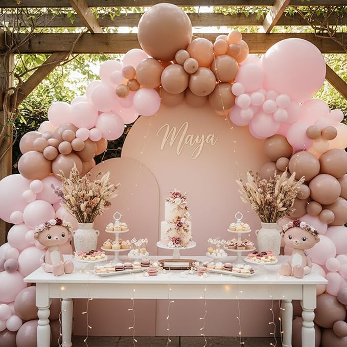 RUBFAC Pale Pink Balloons 129pcs Different Sizes Pack of 18 12 10 5 Inch, Latex Light Baby Pastel Pink Balloon Garland Arch Kit for Baby Shower Engagement Bachelorette Wedding Birthday Party