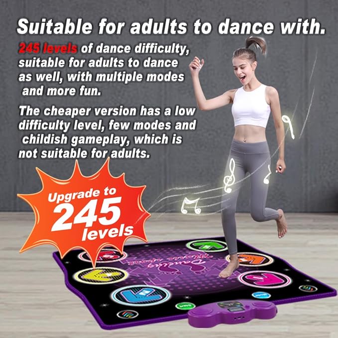 Dance mat Toys for Kids Ages 3-12 and Adults, Electronic Dance Pad with Light-up 6-Button Connectable to Cell Phone, Musical Dance Toys with 6 Game Modes