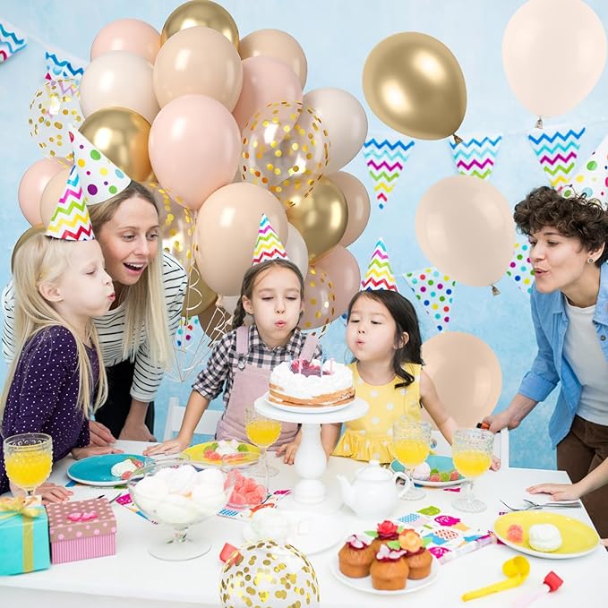 Blush Gold Beige Neutral Balloons, 50pcs 12 inch Double Stuffed Beige Boho Balloons with Metallic Gold Confetti Nude Neutral Cream Balloon for Bridal Baby Shower Birthday Wedding Party Decoration