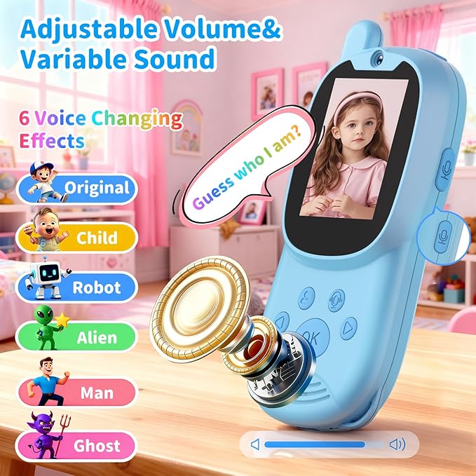Video Walkie Talkies for Kids, Handheld 2 Pack Rechargeable Video Intercom Kids Walkies Talkies, Indoor Outdoor Toys for Family Games, Outside, Camping, Hiking for Boys Girls Ages 3-12 (Blue+Blue)