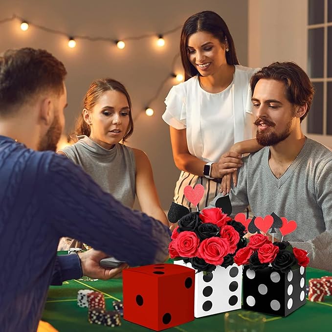 Jexine 15 Pcs Dice Favor Boxes 7" Casino Theme Birthday Decorations Las Vegas Party Decorations 3D Dice Decor for New Year Centerpieces Casino Night Las Vegas Party Supplies(Multicolor)