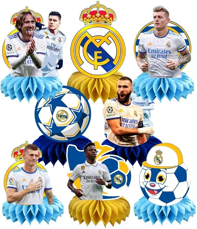 8Pcs Madrid Football Honeycomb Table Centerpiece Soccer Birthday Party Supplies Table Decorations for Kids Party Decorations