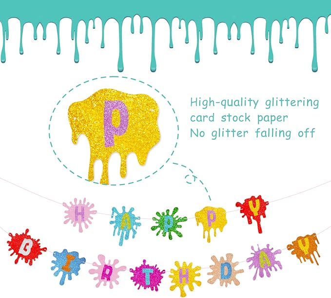 Slime Happy Birthday Banner Painting Pennant for Art Theme Baby Shower Party Decorations Supplies