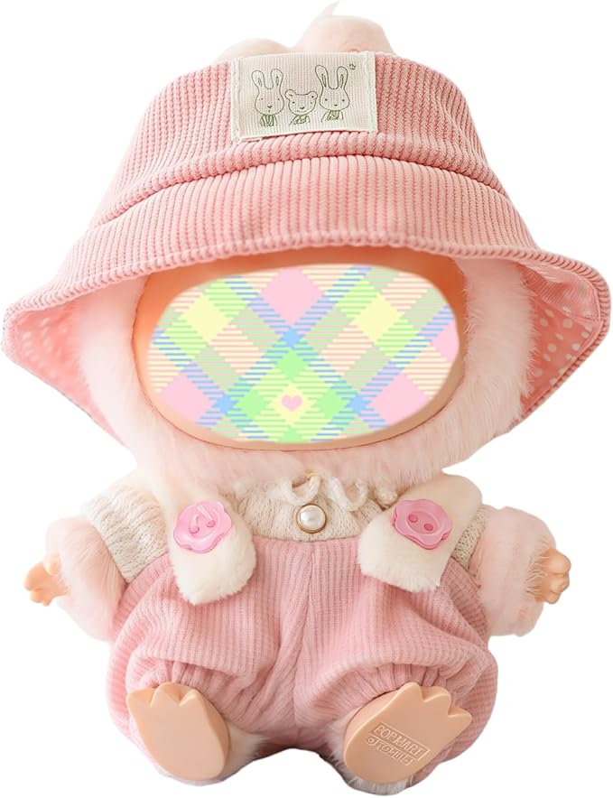 Clothes for Lu bubu 17cm Dolls Accessories(No Doll), Cute Outfit Set 3 Pieces Bib Pants Suitable for 17cm Doll Suit, Stylish Dress Up Overalls Doll Clothing Set Replacement with Hat Clothes Pink