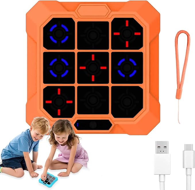 ASHATA 6 in 1 Electronic Toe Game, Handheld Toe Bolt Game with ilent Mode Memory Brain Gaming, 200mah Rechargeable, for 6-12 Years Old Kids Adult (Orange)
