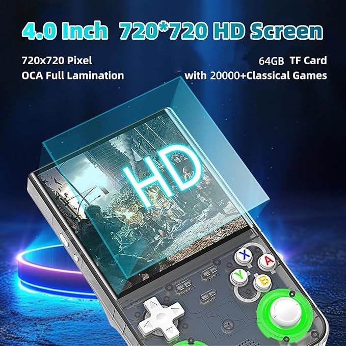 R36 Ultra Retro Handheld Game Console, 4.0-Inch 720x720 IPS HD Display, Preloaded 20000+ Games, Linux Open Source WiFi, Dual Joystick Portable Travel Gift for Kids & Adults (Black)