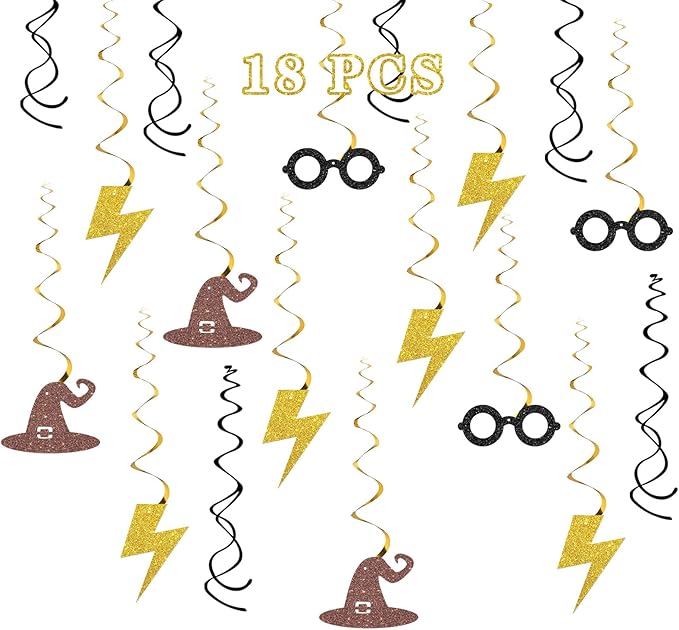 Maicaiffe Magic Theme Wizard Hanging Swirl Decorations - Glitter 18 Pcs Boy Birthday Party Supplies - Boys Girls Birthday Streamers - Halloween Party Foil Swirls Ceiling Decorations