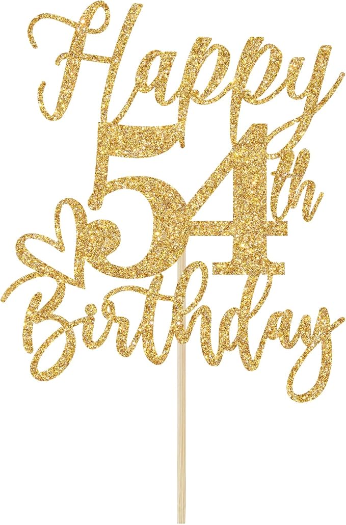 Happy 54th Birthday Cake Topper, 54 Birthday Decorations for Women/Men, Cheers to 54 Years, Hello 54, 54th Happy Birthday Party Decorations Gold Glitter