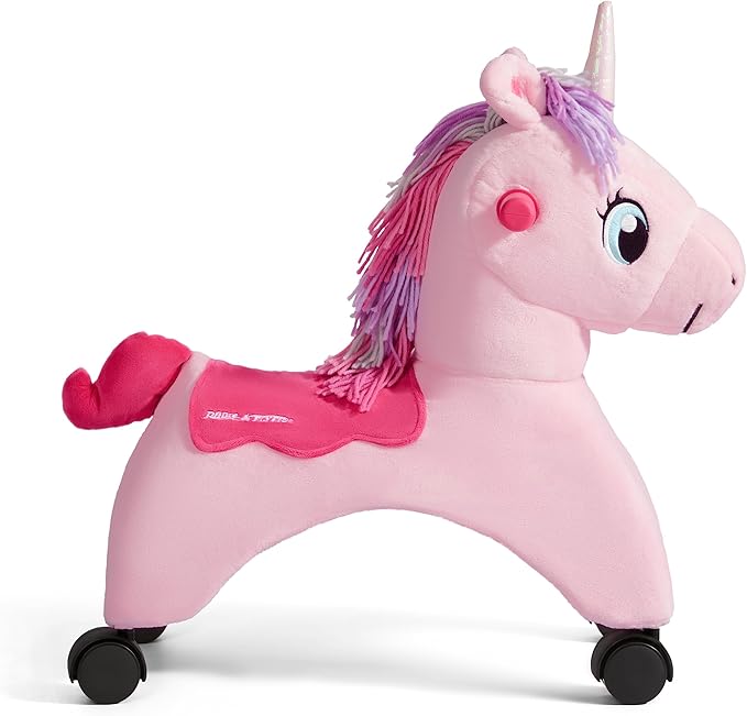 Radio Flyer Shimmer The Magic Unicorn Ride On, Ages 1-3, Interactive Lights & Sounds, Horn Lights Up While Riding, EZ-Glide 360-degree Wheels, Easy Grip Handles, Soft Plush Face, Toddler Ride On Toys