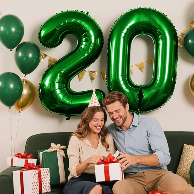 40 Inch Green Number 20 Digital Balloon,Jumbo Mylar Foil Helium Balloon for 20 Balloons for Birthday Party,Wedding Anniversary Party Decorations