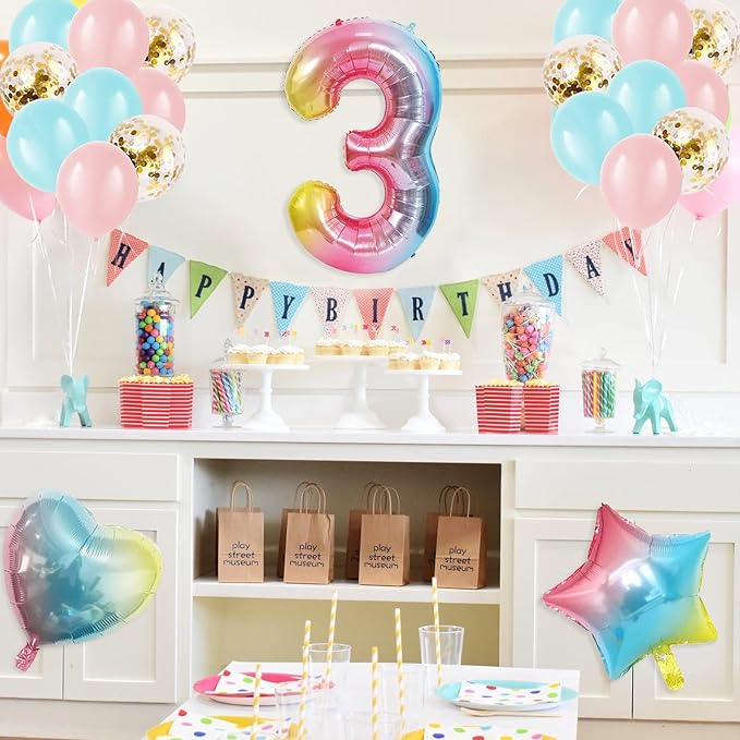 3rd Birthday Decorations for Girls Gradient color Age 3 Birthday Balloons with Happy Birthday Banner for Baby showers Third Birthday Party Supplies for Girls Boys (3rd-Birthday)