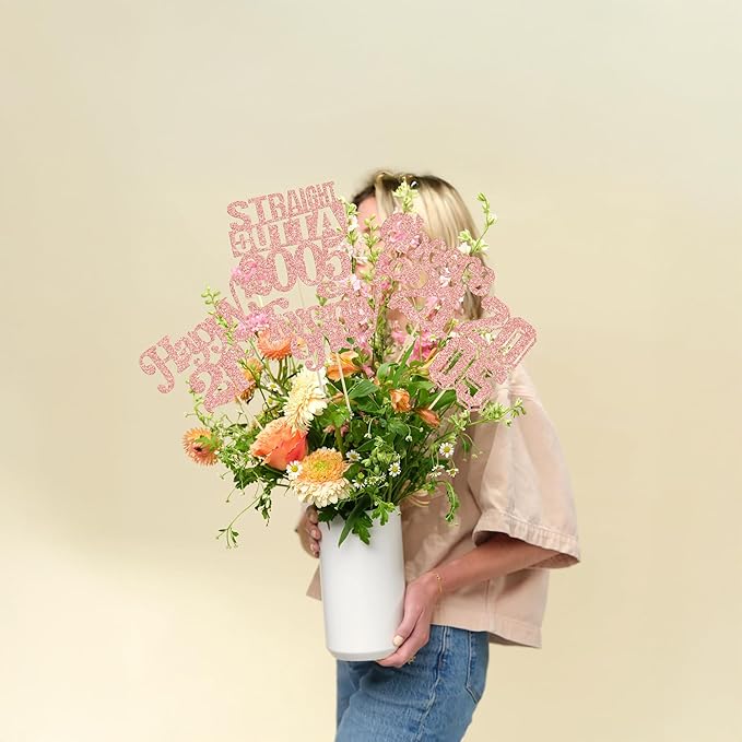 Gyufise 15Pcs Happy 21st Birthday Centerpiece Sticks Twenty One Straight Outta 2005 Table Flower Centerpieces Sticks for Cheers to 21st Birthday Party Supplies Rose Gold