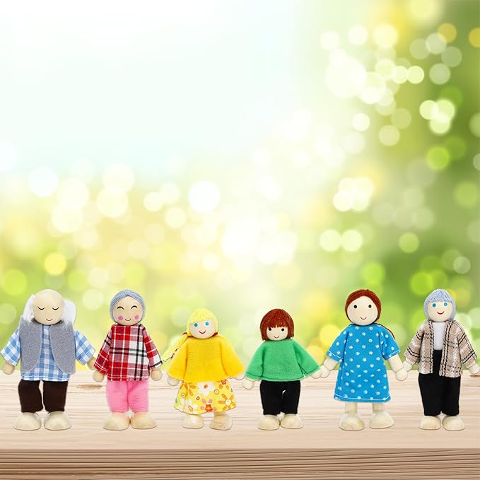 ONEST 20 Pieces Wooden Dollhouse Family Set Mini People Figures Dog Cat Sets Dollhouse Dolls Wooden Doll Family Pretend Play Figures Accessories for Pretend Dollhouse Toy