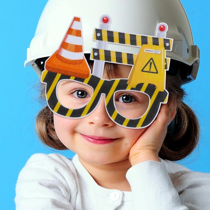 Construction Party Supplies 12PCS Construction Party Felt Glasses with Tractor Excavator Dump Truck Plastic Construction Toys Gift for Kids Toddlers Construction Birthday Party Decor Supplies