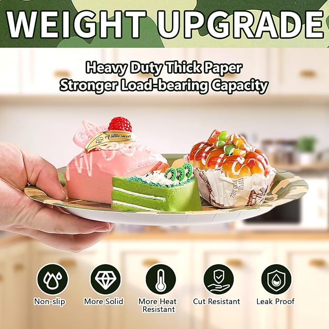 60Pcs Camo Army Party Paper Plates 9 Inch Disposable Heavy Duty Camo Military Birthday Dessert Plates Camouflage Military Decorations Favors for Boys Men Army Soldier Hunting Birthday Party Supplies
