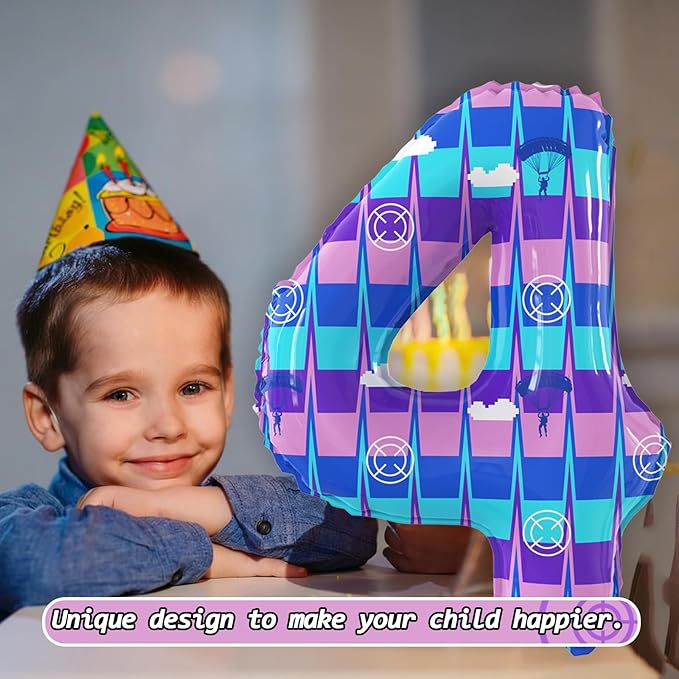 40 Inch Video Game Theme Number 4 Balloons Large Birthday Party Number Balloons Piñata Gaming for Kids Battle Boys Birthday Party Decoration Supplies